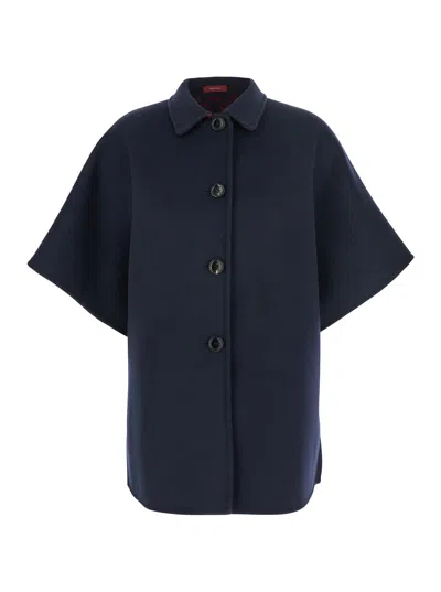 Gucci Women Blue Reversible Cape With Pointed Collar In Wool And Silk Woman