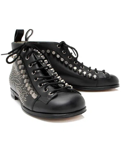 Gucci Women's Calfskin Leather Calfskin Studded Jakarta Brogue Ankle Boot (authentic Pre-loved) In Black