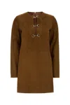 Gucci Brown Dress With Front Horsebit Details And All-over Gg Motif In Suede Woman In Brown