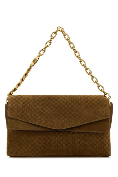 Gucci Women Camel Suede Large Shoulder Bag In Brown