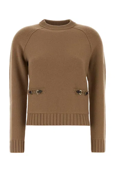 Gucci Women Camel Wool Blend Sweater In Brown