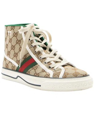 Gucci Women's Canvas Gg Canvas Web 1977 Tennis High Top Sneaker (authentic  Pre-loved) In Brown