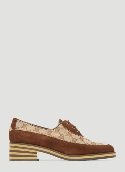 Gucci Women Canvas Gg Heeled Pump In Brown