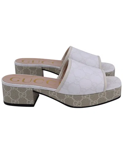 Gucci Women's Canvas Gg Supreme Monogram Malaga Kid Platform Slide (authentic  Pre-loved) In White