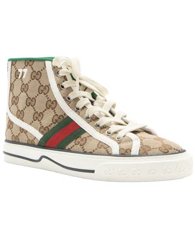 Pre-owned Gucci Women's Canvas, Nylon  Gg Canvas Web 1977 Tennis High Top Sneaker  (authentic Pre-loved)