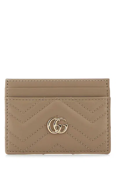 Gucci Women Cappuccino Leather Gg Marmont Card Holder In Brown