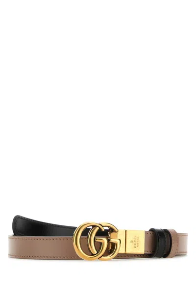 Gucci Women Cappuccino Leather Gg Marmont Reversible Belt