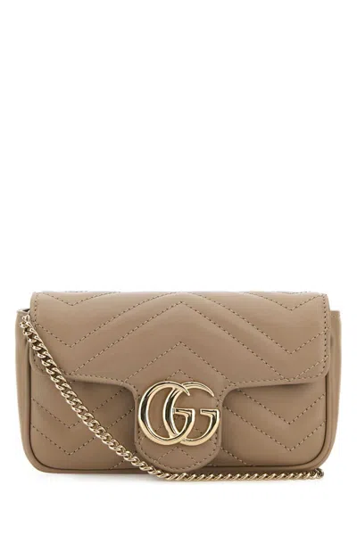 Gucci Women Cappuccino Leather Mini Marmont Clutch In Brown