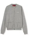 Gucci Grey Cardigan With Round Neck And Logo Lettering Embroidery On The Front In Cashmere And Silk Woman In Gray