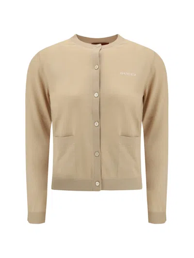 Gucci Luxe Ribbed Cashmere Cardigan Pockets In Brown