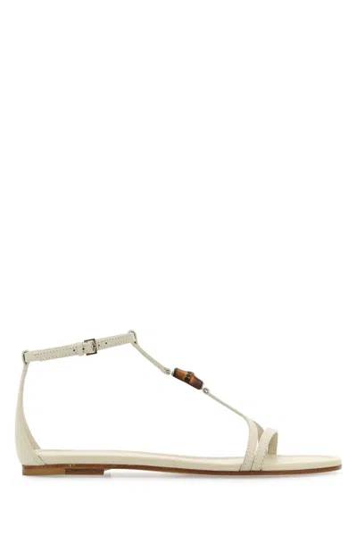Gucci Women Chalk Leather Sandals In White