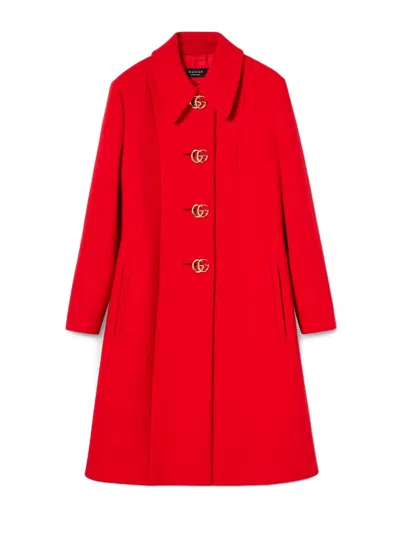 Gucci Red Wool Coat With Gg Buttons Women