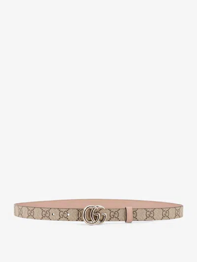 Gucci Women Coated Canvas Reversible Belt With Gg Logo In Neutral