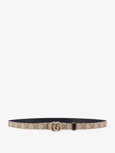 Gucci Women Coated Canvas Reversible Belt With Gg Supreme Motif In Gray