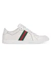 Gucci Leather Stretch Lace Up Sneakers Signature Stripe In White