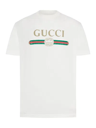 Gucci Women Cotton And Silk Jersey T-shirt With Print In White