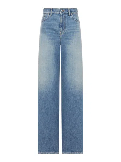 Gucci Women Cotton Denim Trousers In Blue