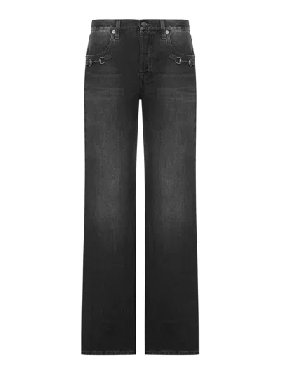Gucci Women Cotton Denim Trousers With Clamp In Black