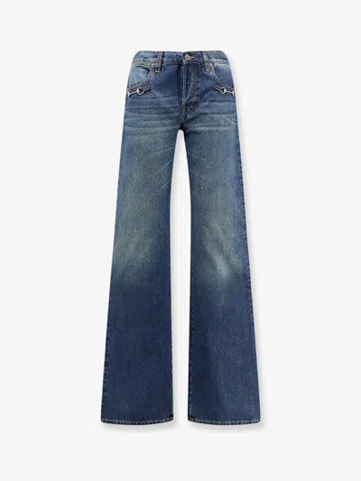 Gucci Women Cotton Jeans With Horsebit In Blue