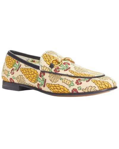 Pre-owned Gucci Women's Cotton Jordaan Garden Livia Carpenzano Pineapple Canvas Horsebit  Loafer Eu37 (authent