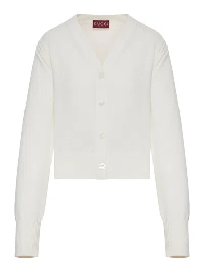 Gucci Women Cotton Knit Cardigan With V-neck In White