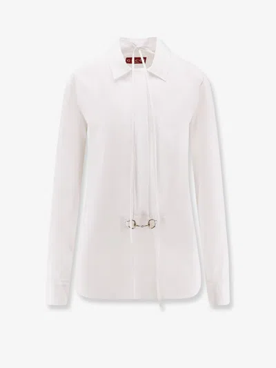 Gucci Women Cotton Popeline Shirt With Iconic Metal Horsebit In White