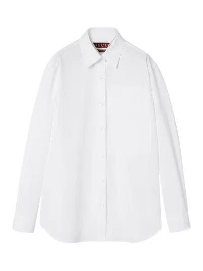 Gucci Women Cotton Poplin Shirt With Embossed Logo In White