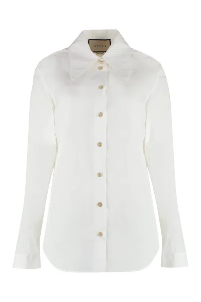 Gucci Women's Cotton Shirt With Rounded Hem In White