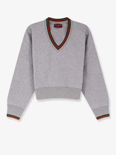 Gucci Women Cotton Sweatshirt With Web Detail In Gray