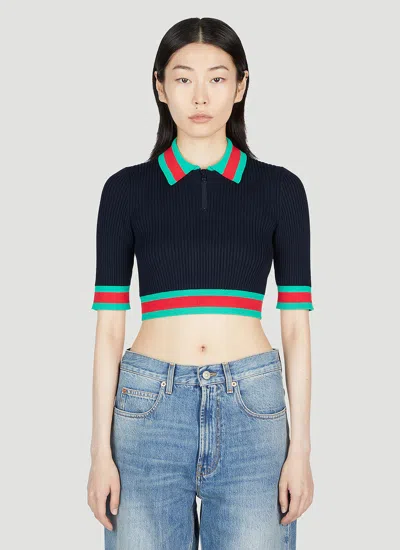 Gucci Cropped Polo Top In Black