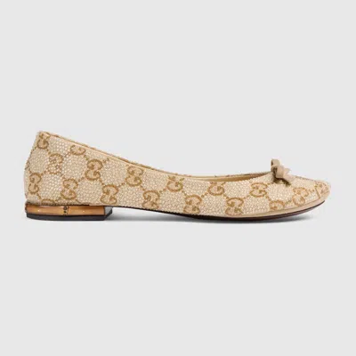 Gucci Women's Crystal Ballerina With Bamboo In Beige