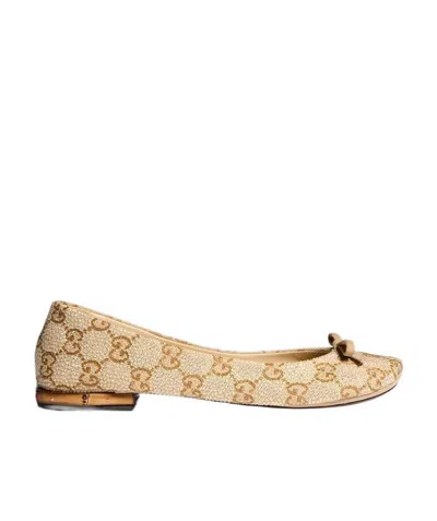 Gucci Women's Crystal Ballerina With Bamboo In Sand/dark Brown
