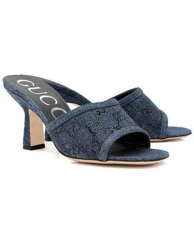 Pre-owned Gucci Women's Crystal, Denim Crystal Mule (authentic Pre-loved)