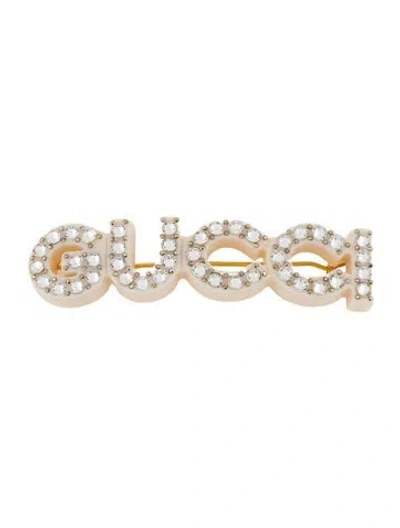 Pre-owned Gucci Women's Crystal Hair Clip In White