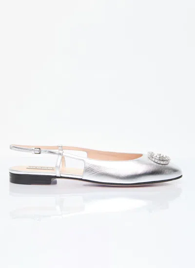 Gucci Women Crystal Logo Ballerina Flats In Silver