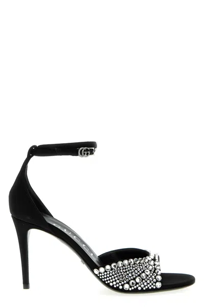 Gucci Crystal High-heeled Sandals In Black