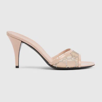 Gucci Women's Crystal Slide Sandal With Horsebit In Pink
