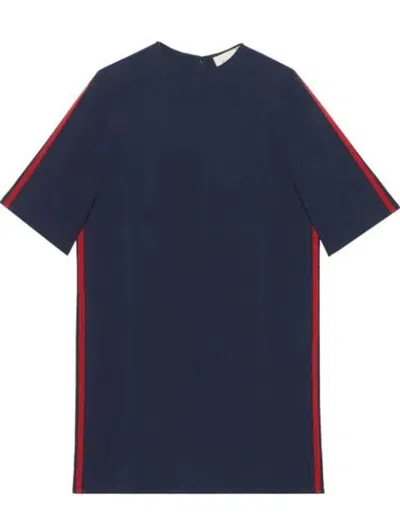 Pre-owned Gucci Women's Dark Blue Viscose Tunic Straight Stretch Dress Sz 38 528977 4755