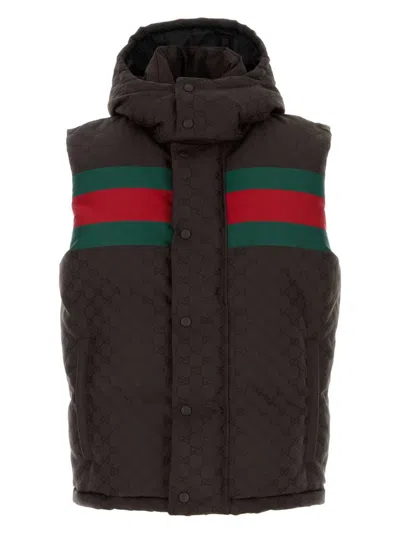 GUCCI WOMEN'S DARK GG POLYESTER BLEND SLEEVELESS DOWN JACKET