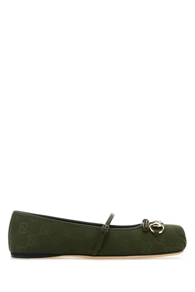 Gucci Women Dark Green Gg Fabric Ballerinas