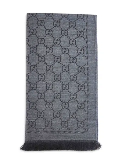 Gucci Women Dark Grey Gg Jacquard Wool Scarf In Multi