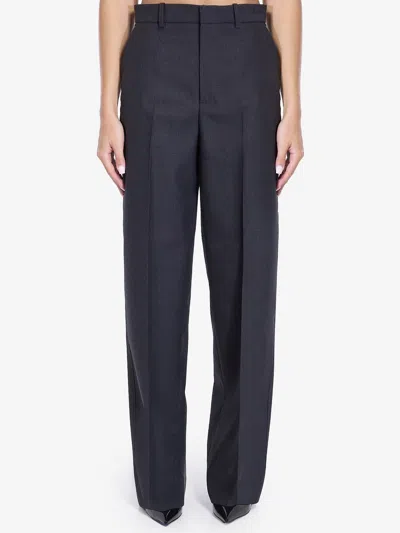 Gucci Women's Dark Wool Wide Trousers In Grey