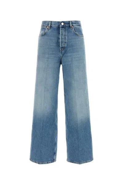 Gucci Wide-leg Jeans With Back Leather Logo Tag In Blue