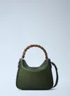 Gucci Bamboo Handle Cross-body Bag With Curved Design In Green