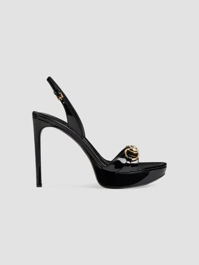 Gucci 105mm Donna Platform Patent Leather Sandals In Animal Print
