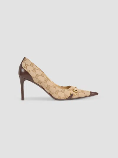 Gucci Primavera Donna 80mm Gg Canvas Pumps In Neutral
