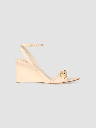 Gucci Off White Ankle-strap Leather Wedges In Neutral