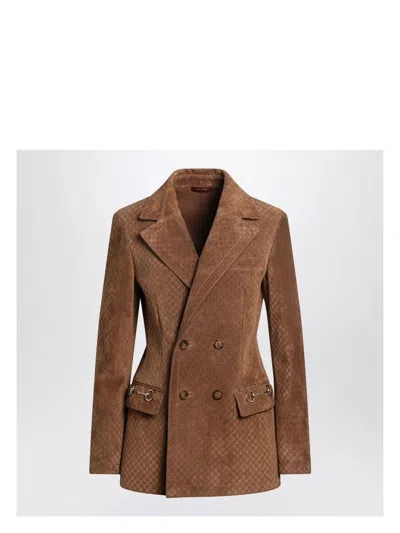 Gucci Women Suede Blazer In Brown
