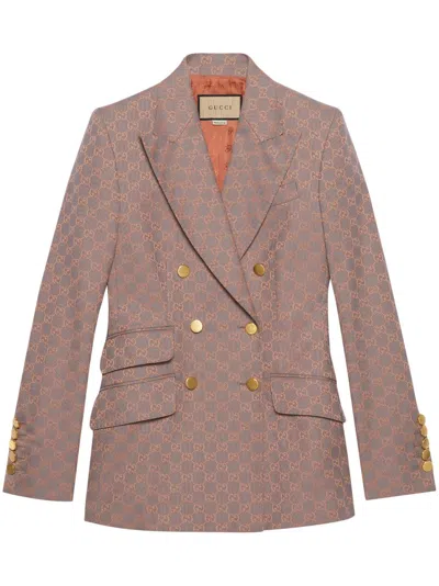 Gucci Women Double-breasted Jacket In Cotton In Brown