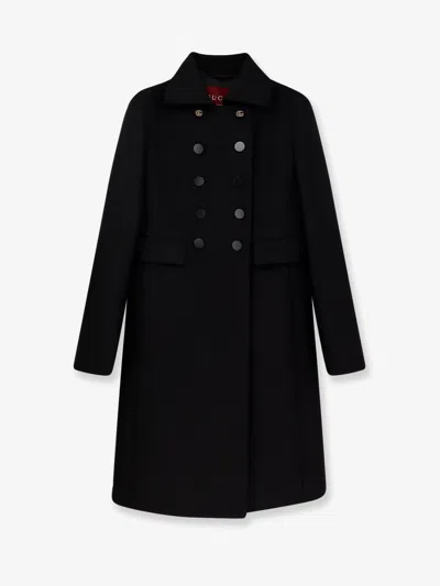 Gucci Women Double-breasted Wool Coat In Black